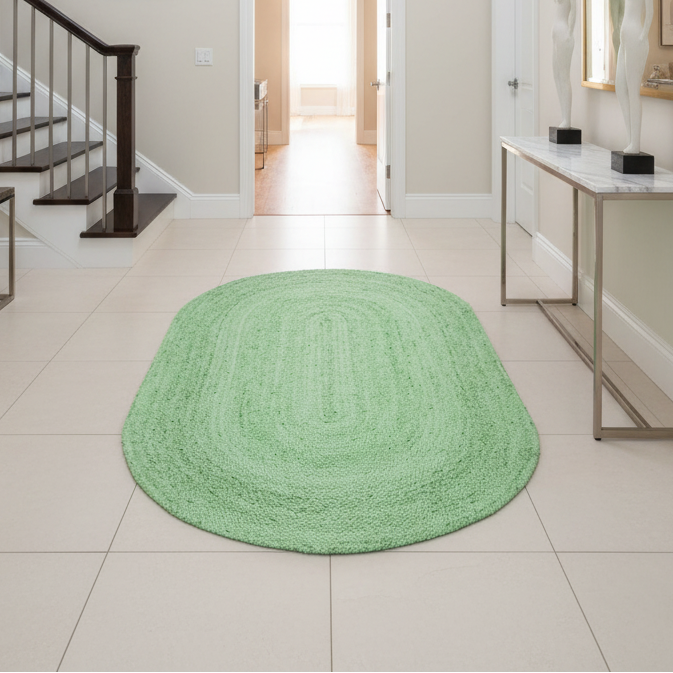 Alfombra ovalada alargada de yute verde