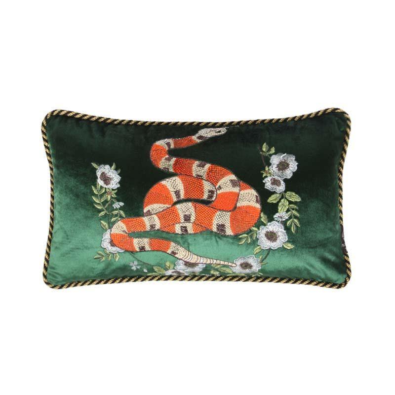 Green Embroidered Snake Velvet Accent Throw Pillow