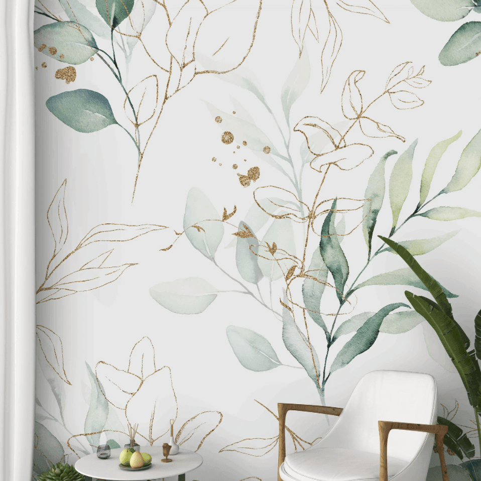 Green Eucalyptus Leaves and Branches Wallpaper Mural Green Eucalyptus Leaves and Branches Wallpaper Mural 