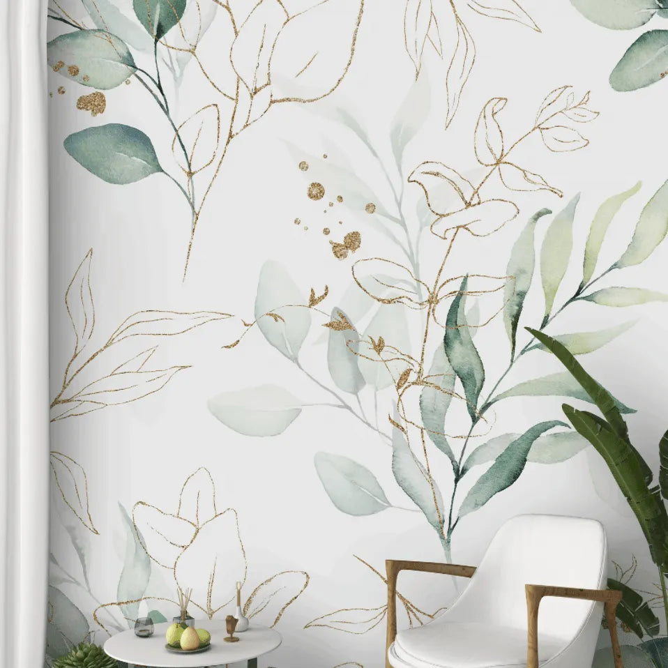 Green Eucalyptus Leaves and Branches Wallpaper Mural