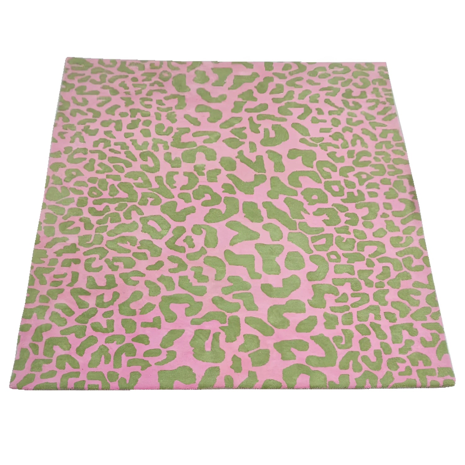 Green Leopard Print Hand Tufted Wool Rug