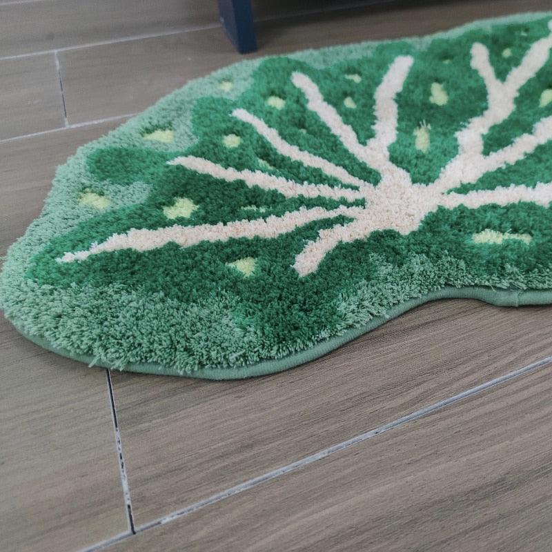 Green Monstera Leaf Shape Bath Mat