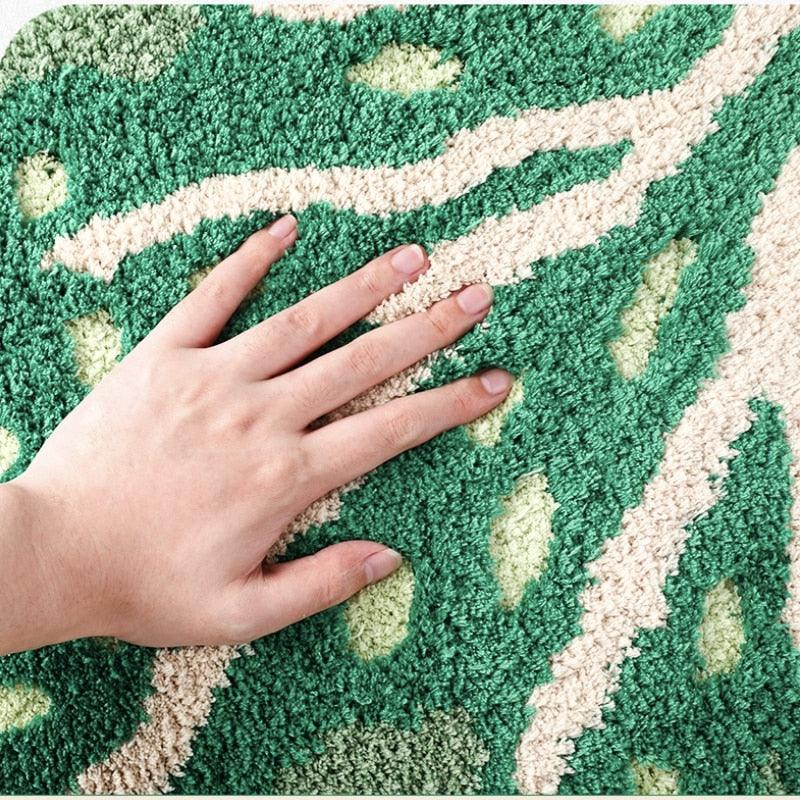 Green Monstera Leaf Shape Bath Mat