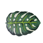 Green Monstera Leaf Shaped Accent Hand Tufted Wool Rug featuring a lush design, ideal for adding a touch of nature to your dining room or enhancing the warmth of your living room. Perfect for formal dining room rugs and living room rugs 8x10, this area rug combines style with the comfort of wool.