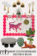 Stylish area rug with a bold, abstract design featuring a pink tiger, perfect for adding a touch of luxury to your dining room or living room. This hand-tufted wool rug showcases vibrant colors and a unique pattern, making it an ideal choice for formal dining room rugs and living room rugs 8x10. Accented with contemporary decor, the image highlights how this wool rug can transform your space into a modern haven.