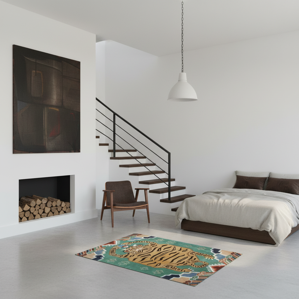 Green Oriental Tiger Hand Tufted Wool Rug