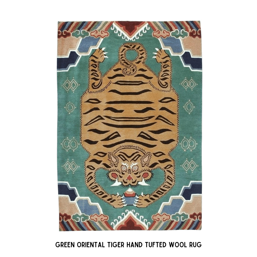 Green Oriental Tiger Hand Tufted Wool Rug - MAIA HOMES