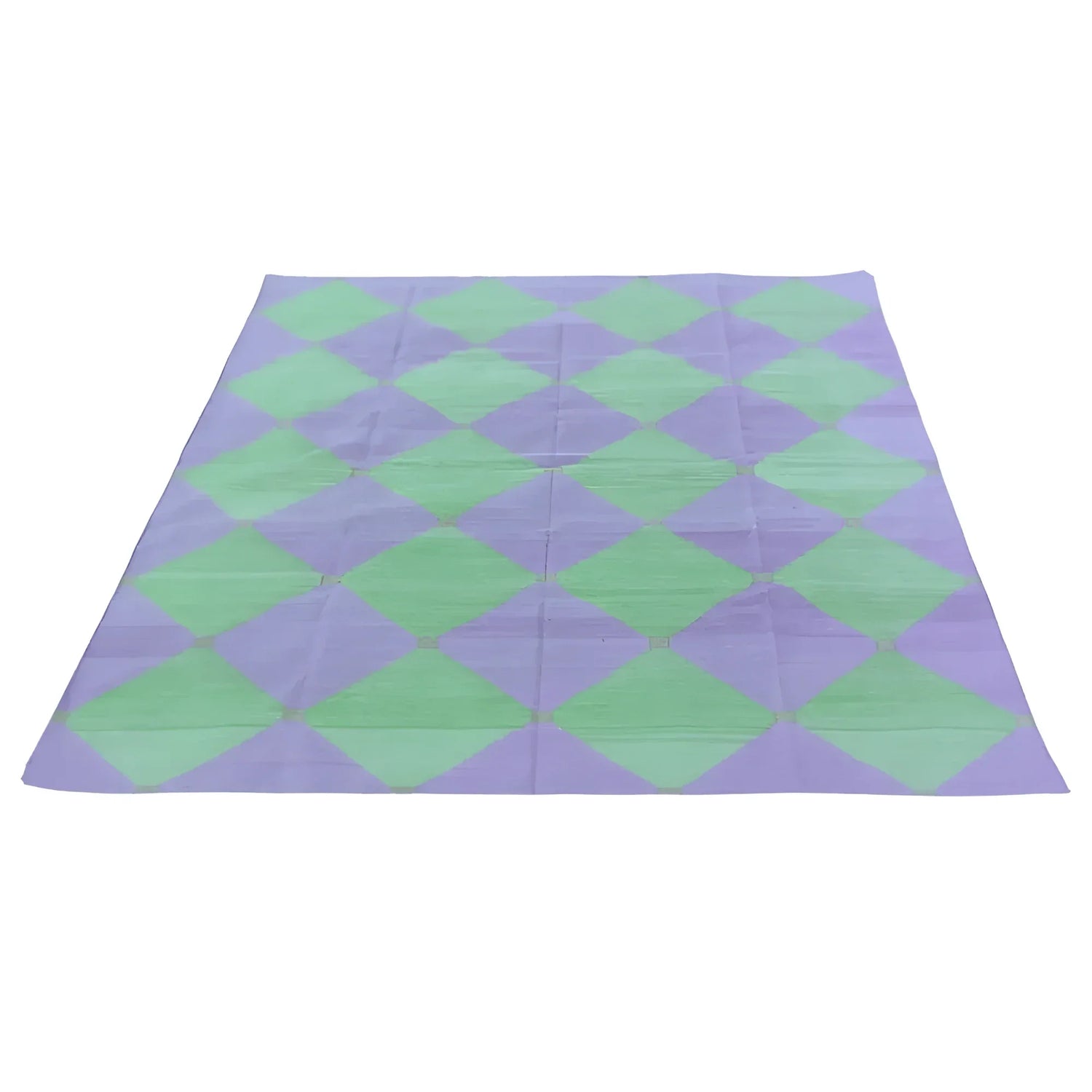 Green/Purple Diamond Vegetable Dyed Dhurrie Reversible Cotton Rug