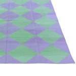 Green/Purple Diamond Vegetable Dyed Dhurrie Reversible Cotton Rug