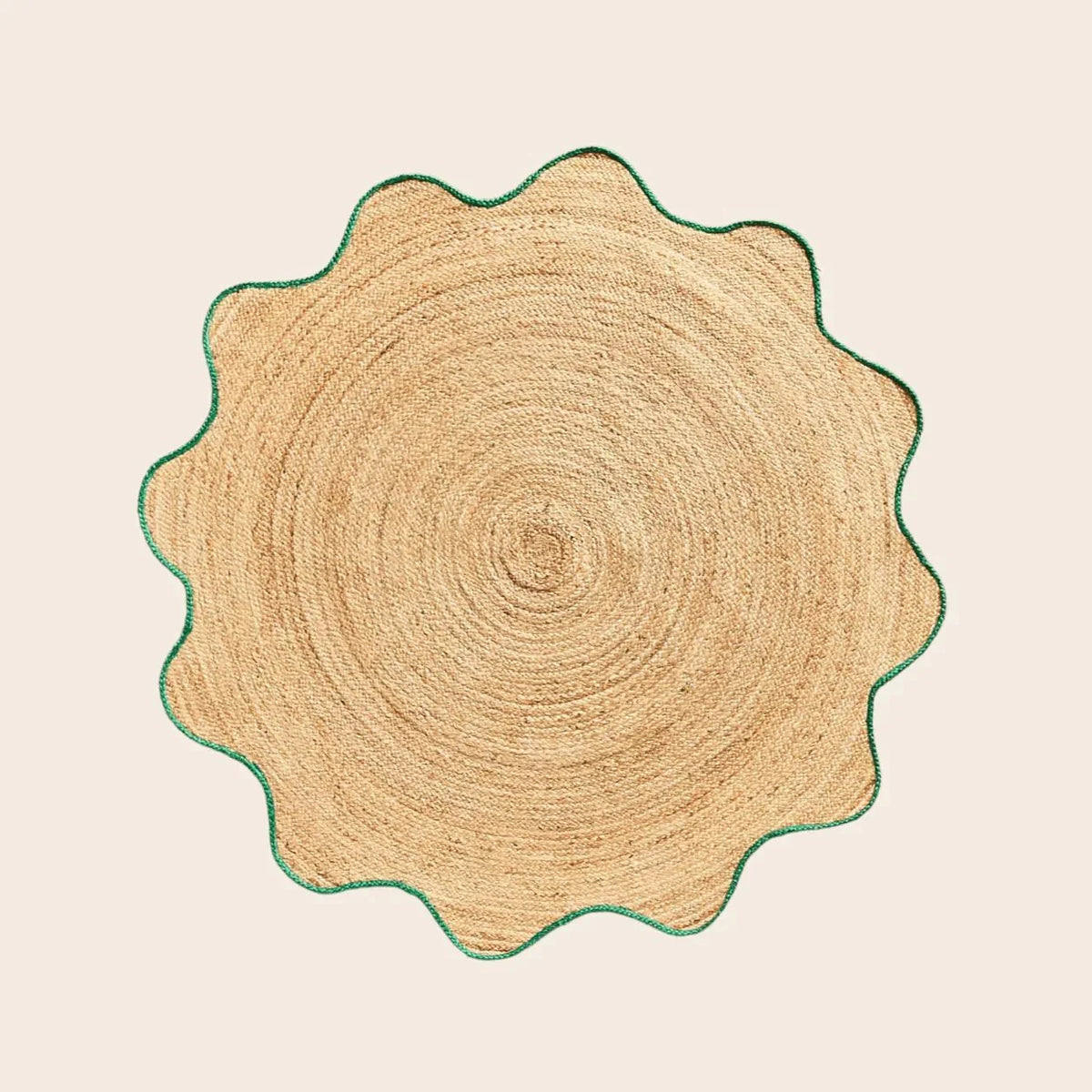 Green Trim Natural Round Jute Rug