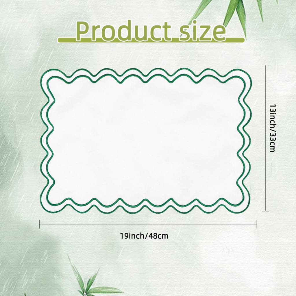 Green Wavy Embroidered Scalloped Placemats
