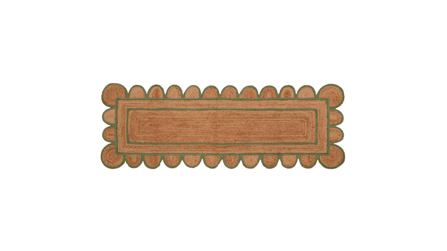 Handmade Olive Green Scalloped Border Jute Rug