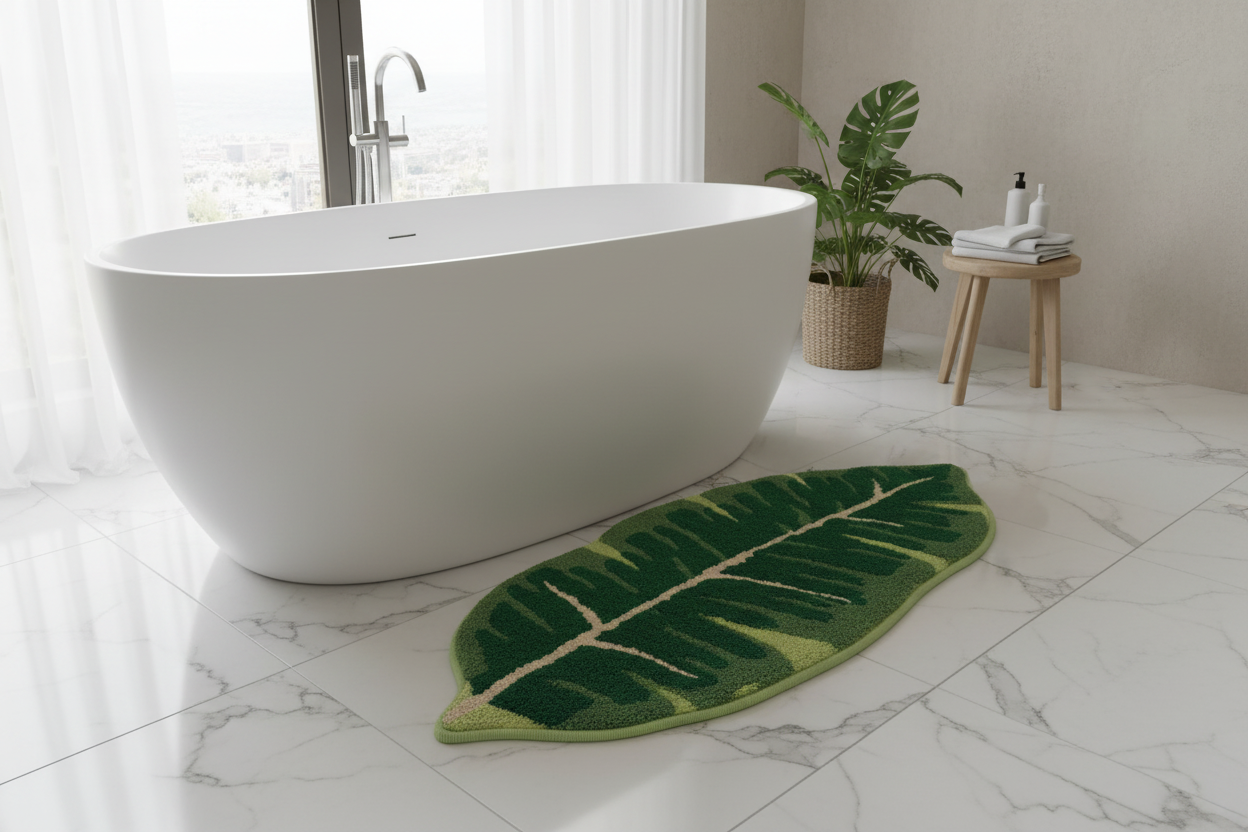 Green Leaf Shape Bath Mat