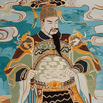 The Guardian of Clouds Hand Tufted Rug showcases an intricate design featuring a historical figure in traditional attire set against a backdrop of swirling clouds. This area rug, crafted from high-quality wool, serves as a stunning focal point for any living room, enhancing the space with its rich colors and detailed artistry. Ideal for those seeking unique wool rugs or elegant living room area rugs.