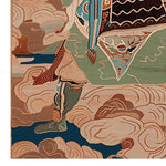 Close-up view of the Guardian of Clouds Hand Tufted Rug, featuring intricate abstract patterns in earthy tones. This wool area rug is perfect for adding a touch of elegance to living room spaces, making it a standout among rugs for living room decor.