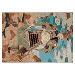 Vibrant Guardian of Clouds hand-tufted area rug featuring an intricate design of a majestic figure surrounded by swirling clouds, perfect for adding a touch of art to your living room. This wool rug blends earthy tones with hints of blue, making it an ideal choice for living room area rugs.