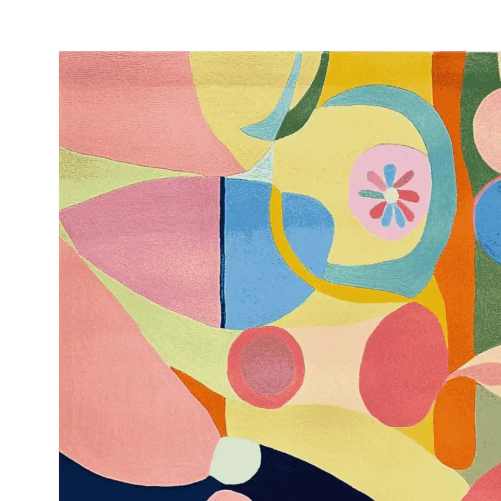 Vibrant abstract design of the Hallucination Field Hand Tufted Area Rug, showcasing a mix of pastel and bold colors. Ideal wool rug for contemporary living rooms, this 8x10 rug features an eye-catching pattern perfect for adding a touch of modern art to your space.