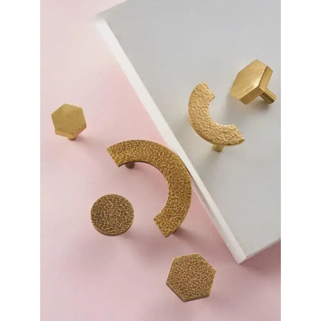 Hammered Brass Geometric Cabinet Drawer Knob