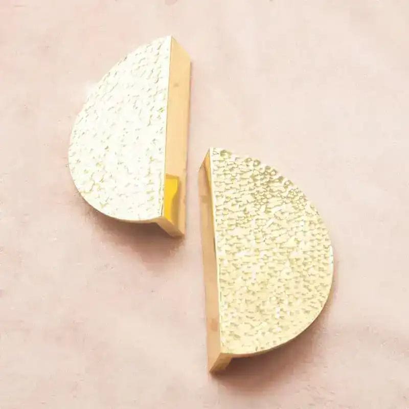 Hammered Brass Semi-Circle Half Moon Cabinet Drawer Pull - Set of 2