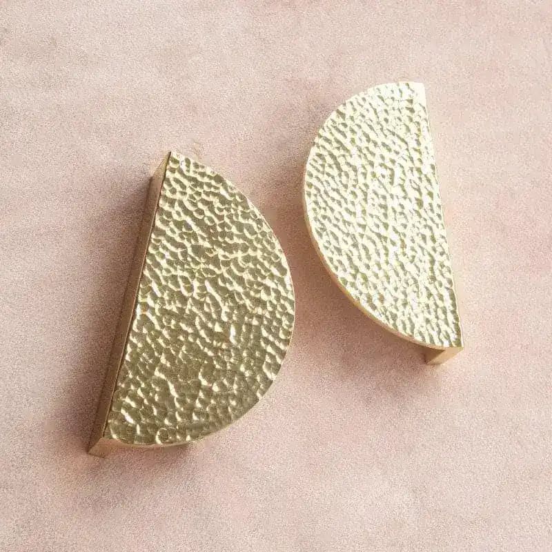 Hammered Brass Semi-Circle Half Moon Cabinet Drawer Pull - Set of 2