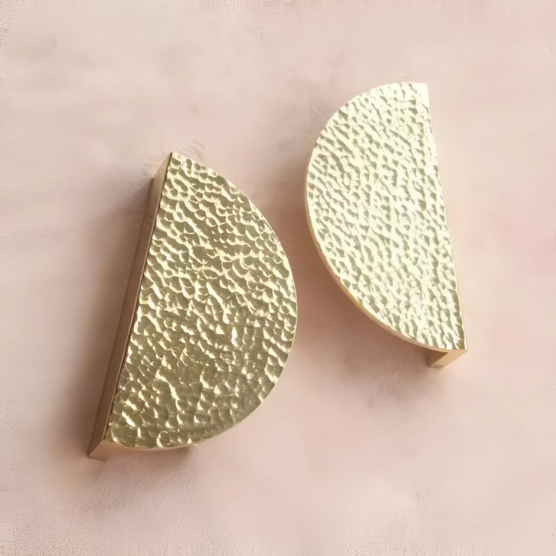 Hammered Brass Semi-Circle Half Moon Cabinet Drawer Pull - Set of 2