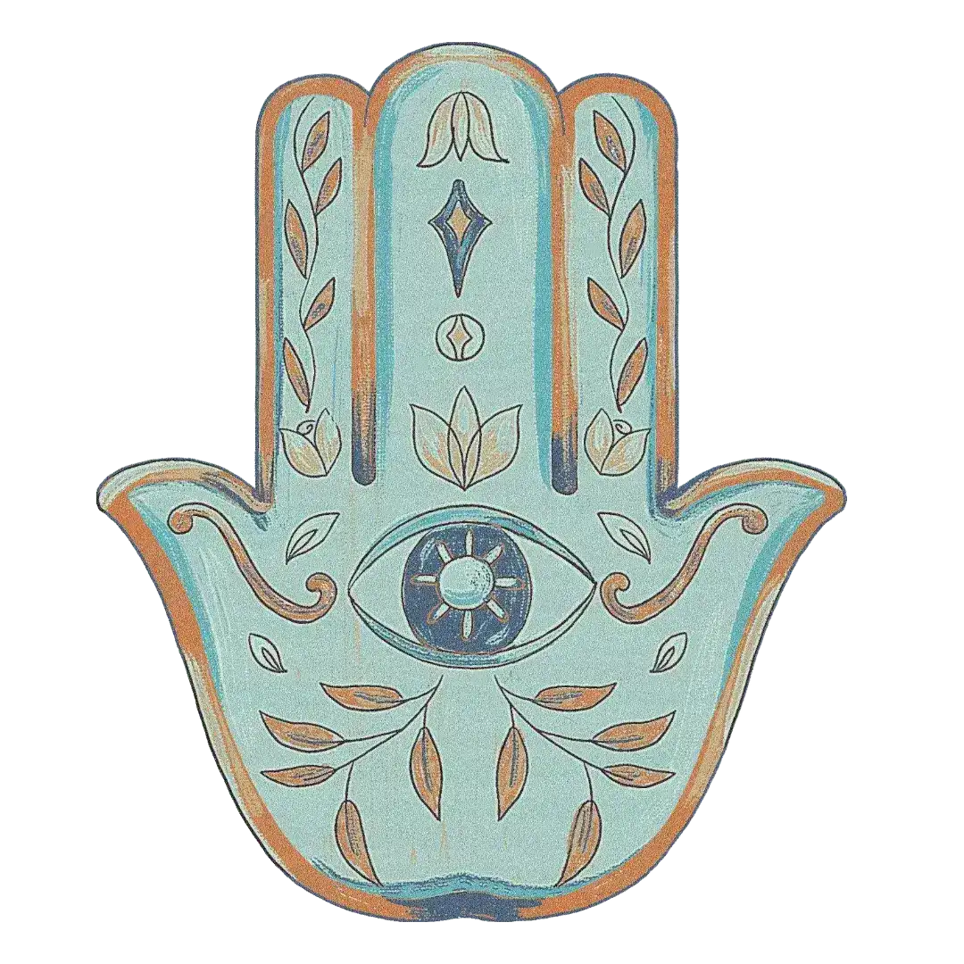 This image showcases a beautifully crafted Hamsa Hand Magic Eye wool rug, perfect for adding an artistic touch to your dining room. The area rug features intricate designs with an eye at the center, surrounded by floral and leaf motifs in soothing colors, ideal for dining room carpets or dining room area rugs.