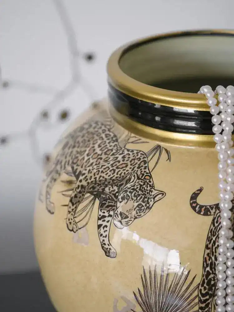 Hand-Painted Tiger Rosy Decorative Glazed Jar