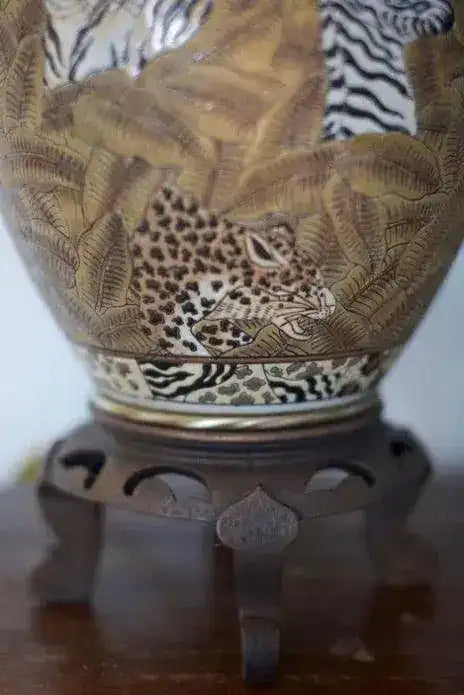 Hand-Painted Tiger Rosy Decorative Glazed Jar