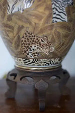 Hand-Painted Tiger Rosy Decorative Glazed Jar