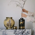 Hand-Painted Tiger Rosy Decorative Glazed Jar Black Vase 11"