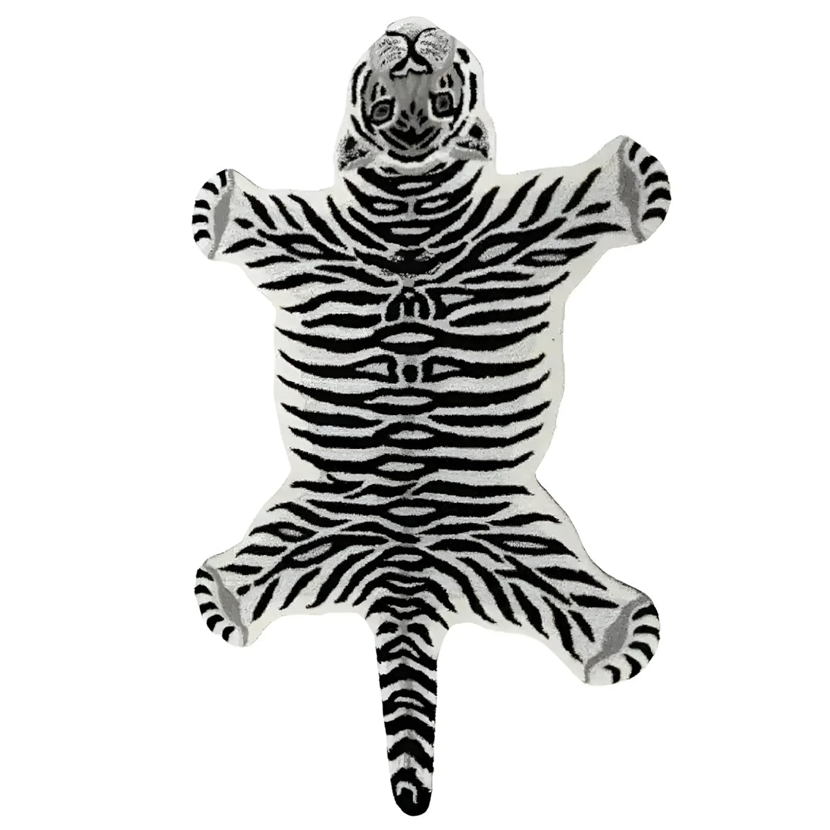 This stylish hand-tufted black and white snow tiger area rug features a striking tiger design, perfect for adding a bold touch to any bedroom. Made from high-quality wool, this large area rug is both durable and soft, making it an ideal choice for bedroom area rugs.