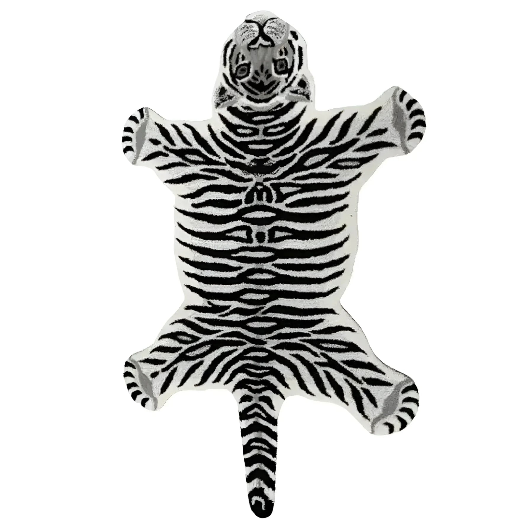 This stylish hand-tufted black and white snow tiger area rug features a striking tiger design, perfect for adding a bold touch to any bedroom. Made from high-quality wool, this large area rug is both durable and soft, making it an ideal choice for bedroom area rugs.