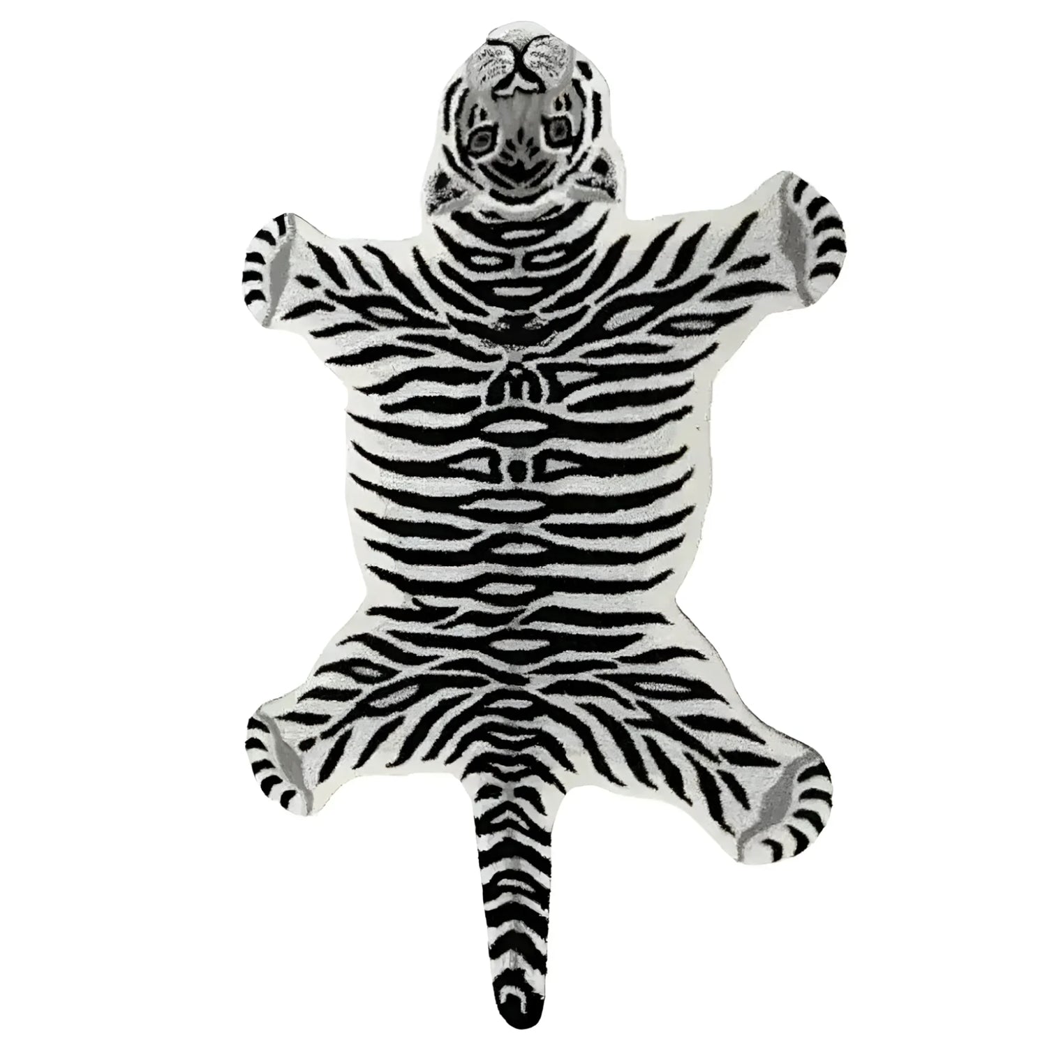 Hand Tufted Black and White Snow Tiger Rug — Custom 2' × 3'