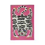 A vibrant hand-tufted pink tiger wool area rug, perfect for adding a pop of color and personality to any large living room or office space. This wool rug features a striking abstract tiger design, reminiscent of a vintage rug style, making it a standout piece among large area rugs and office rugs.