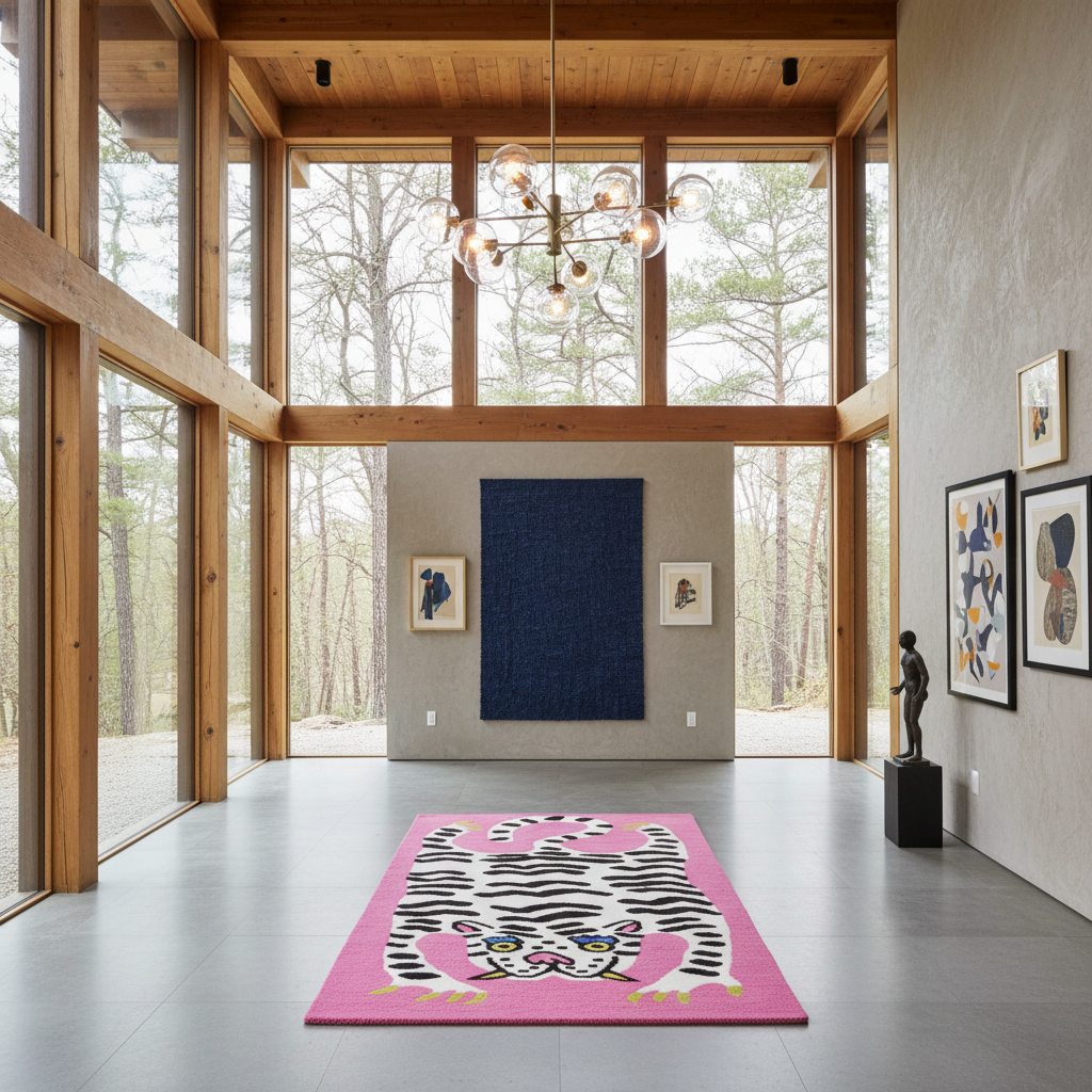 Hand Tufted Pink Tiger Wool Area Rug