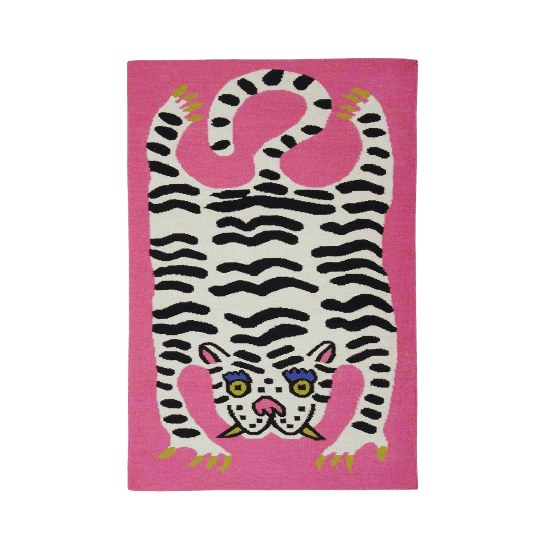 Hand Tufted Pink Tiger Wool Area Rug