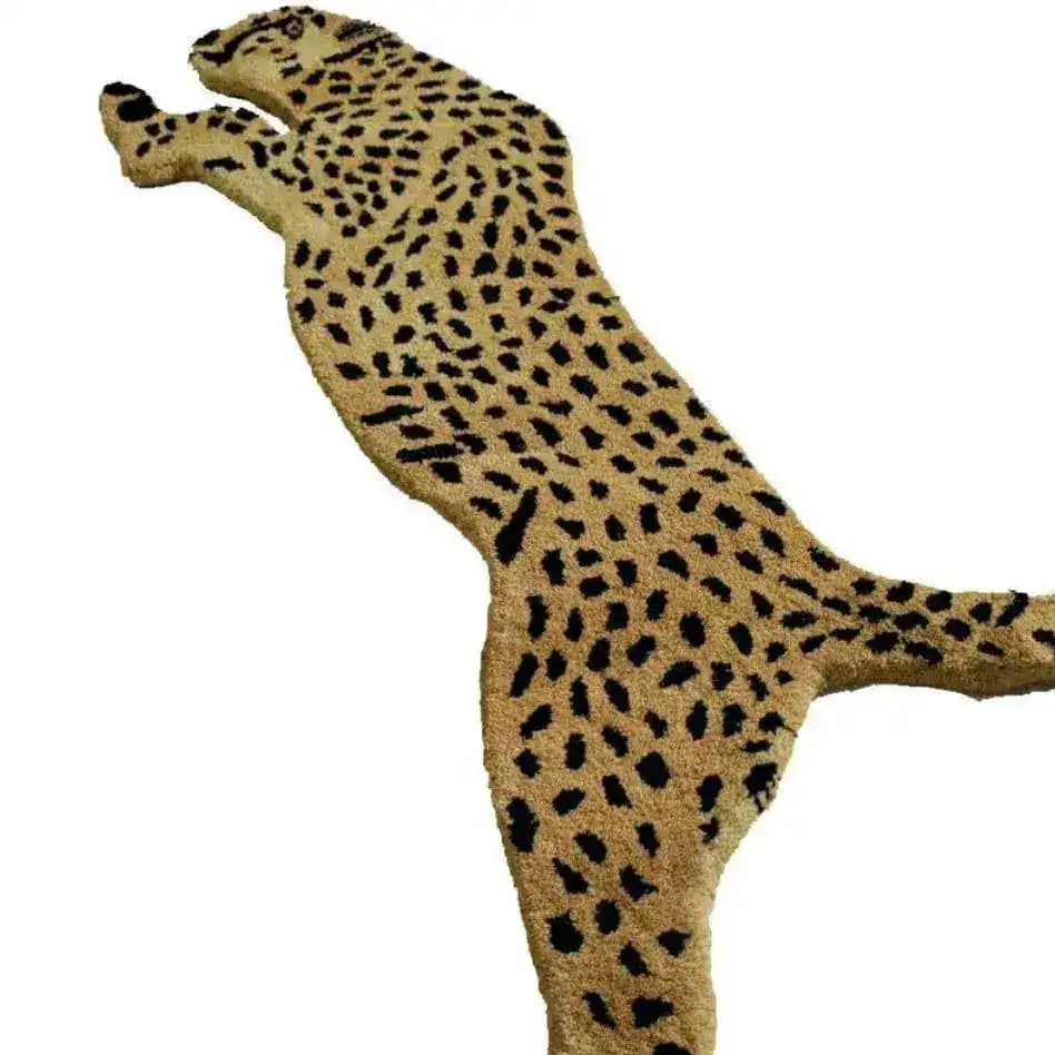 This unique hand tufted wool rug features a striking tiger shape, perfect for adding an exotic touch to your living space. Ideal for those seeking large area rugs for the living room or dining room carpets, this vintage rug design combines style and functionality. The intricate black spots on a beige background create a lifelike representation, making it a standout piece among large area rugs and wool rugs.