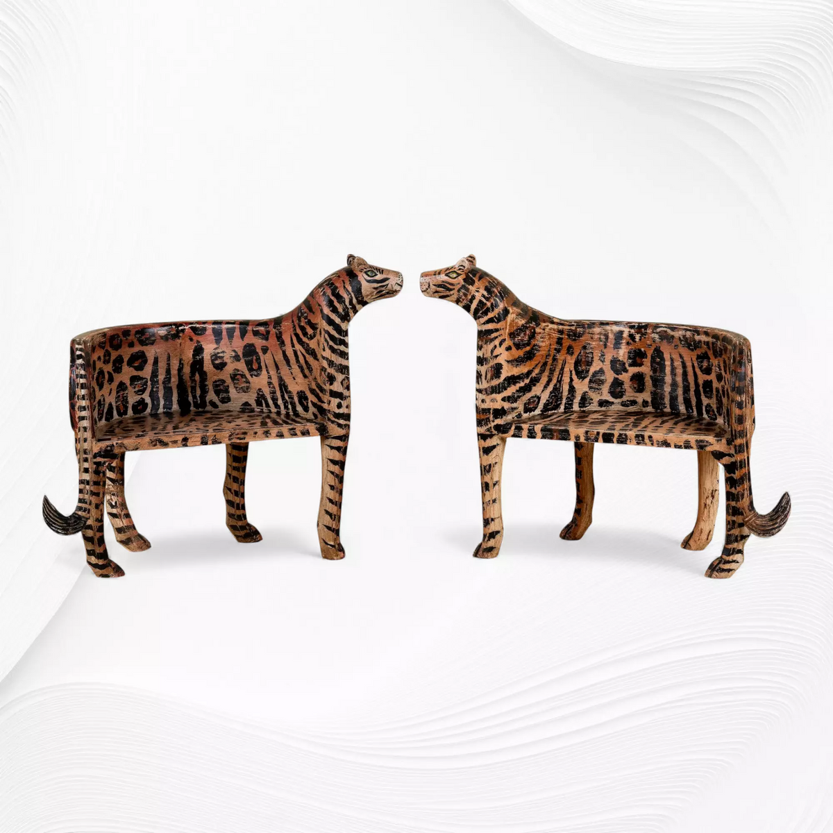Hand-Carved Mango Wood Tiger Accent Chair