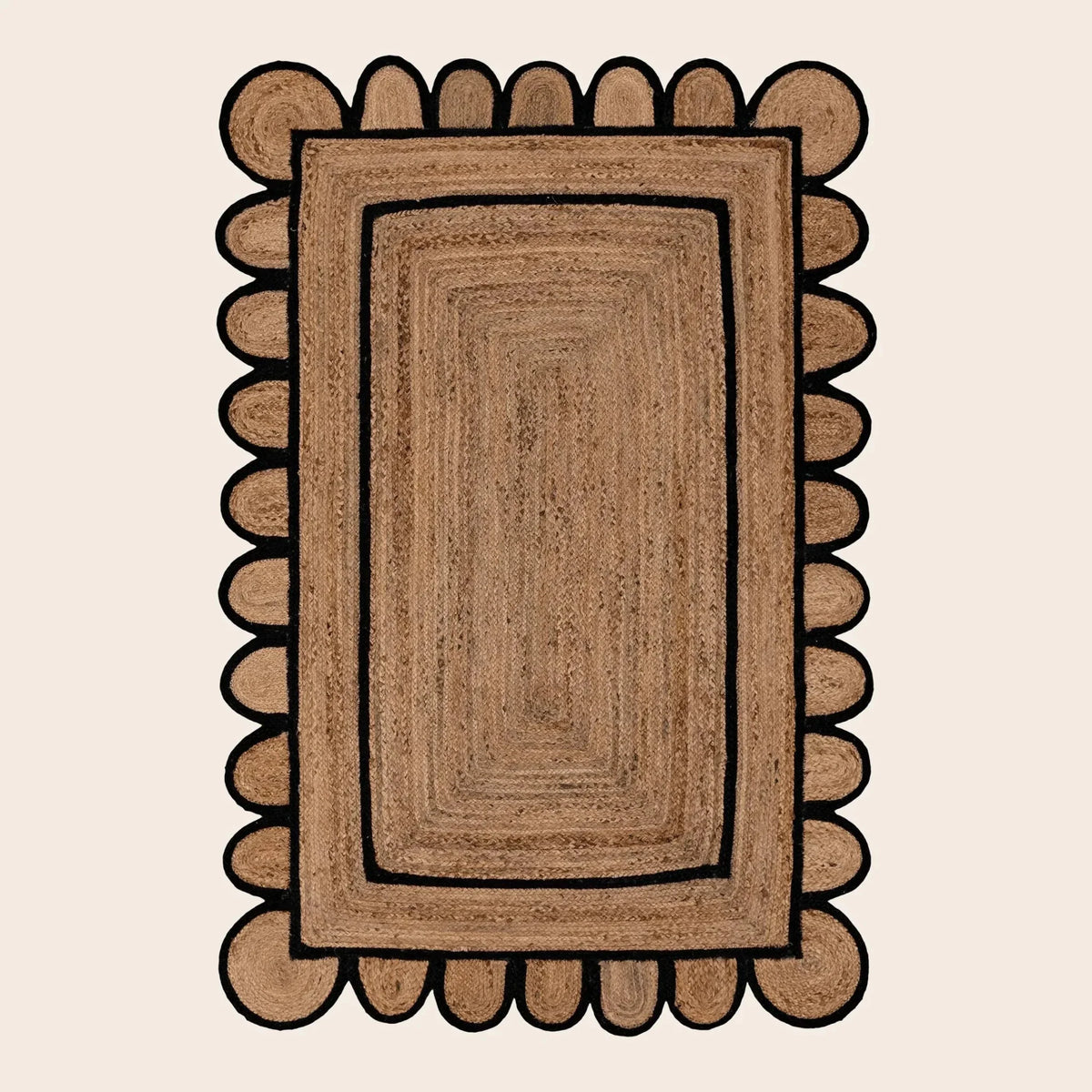 Handmade Black Scalloped Jute Rug