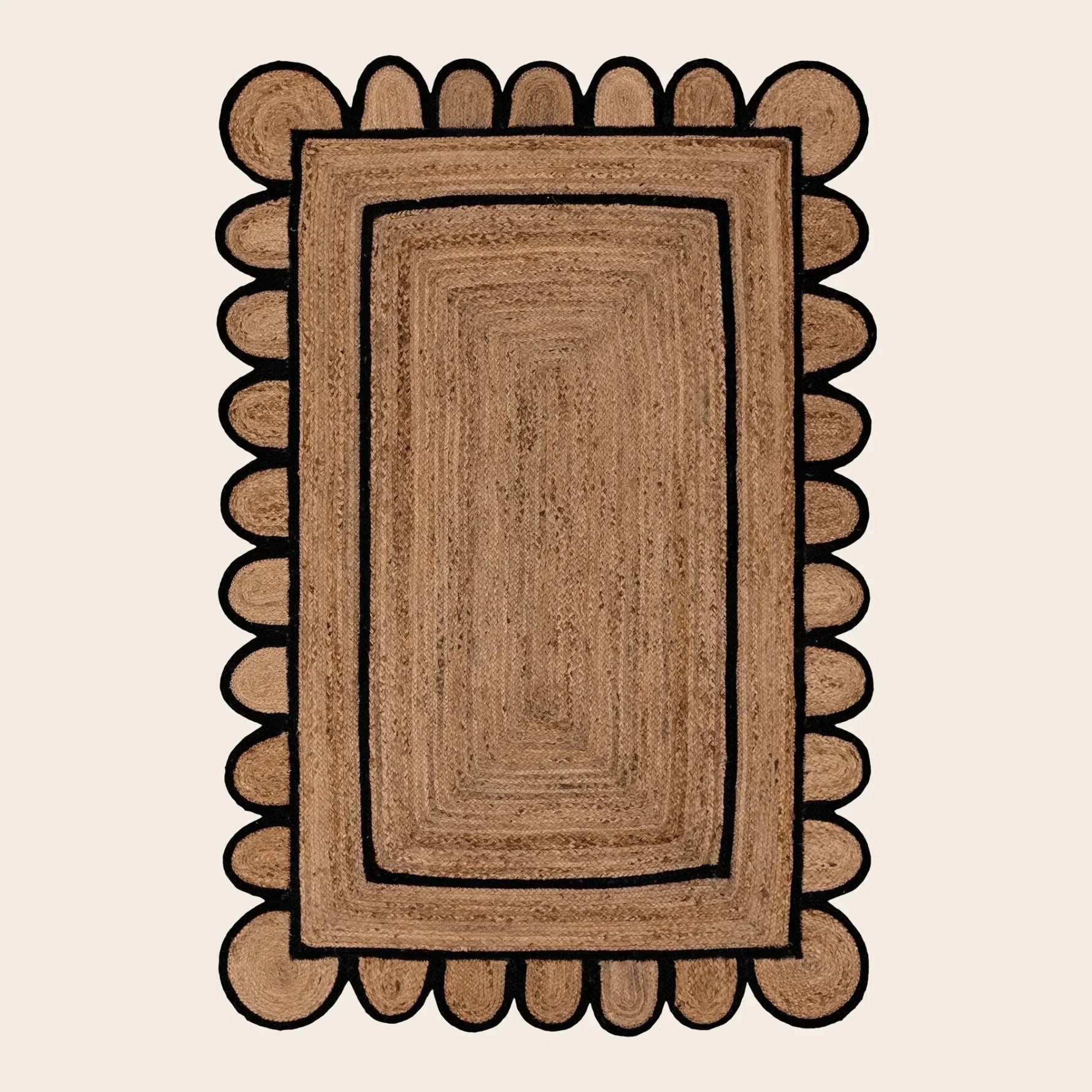 Handmade Black Scalloped Jute Rug