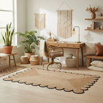 Handmade Black Trim Scalloped Jute Rug