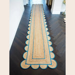 Handmade Blue Mini Scalloped Jute Rug 2.5' x 12'