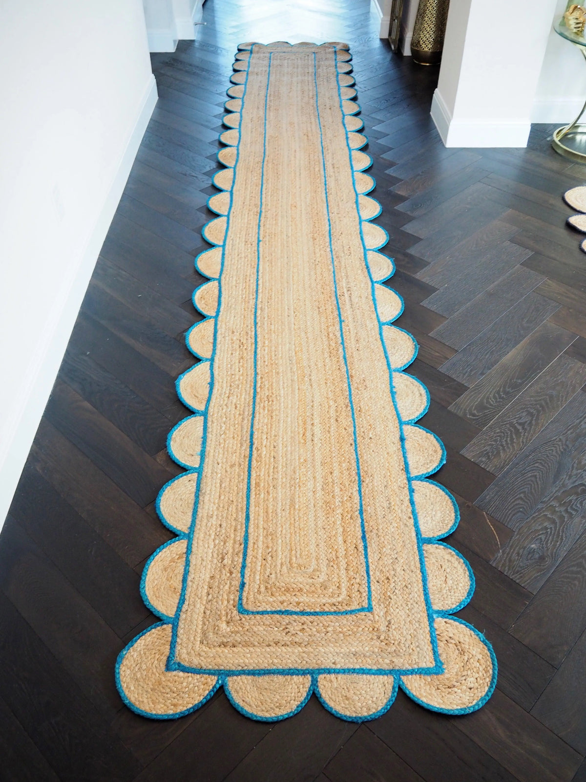 Handmade Blue Scalloped Jute Rug 3' x 5'