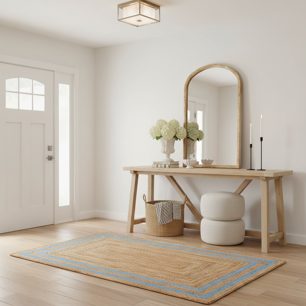 Handmade Chic Blue Borders Jute Rug