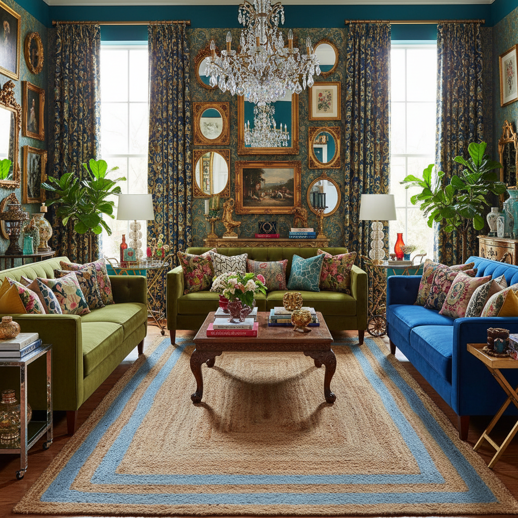 Handmade Chic Blue Borders Jute Rug