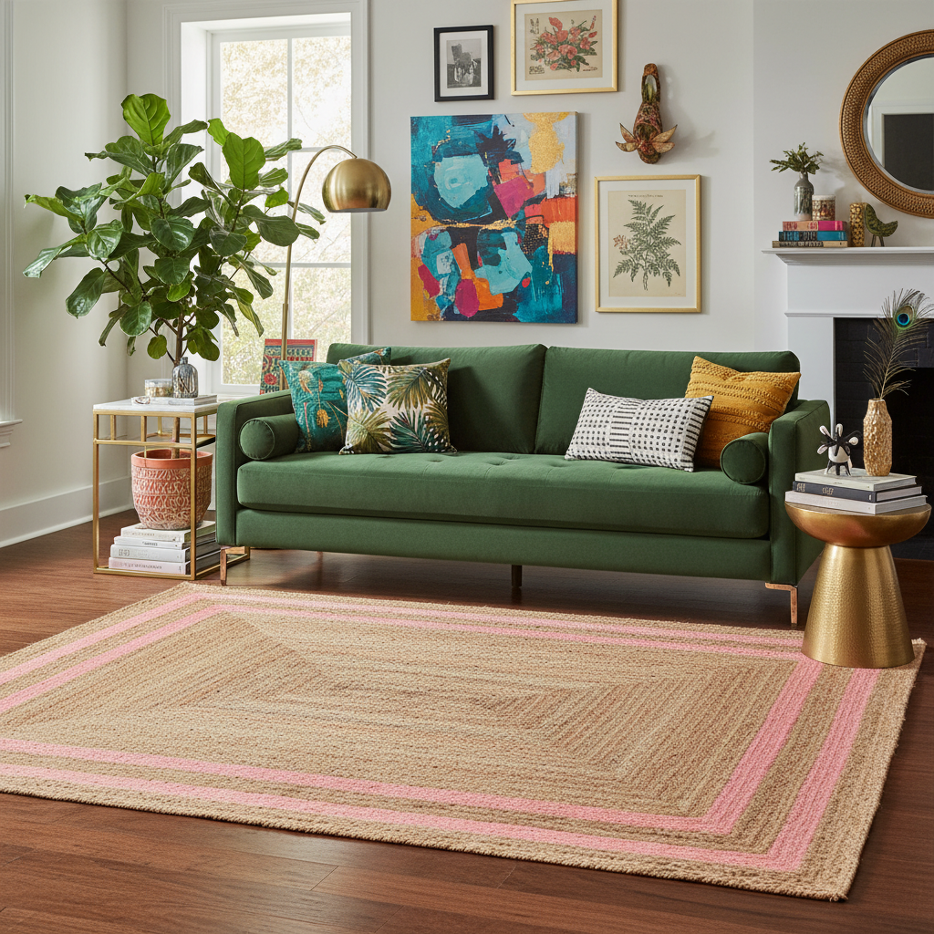 Handmade Chic Pink Borders Jute Rug