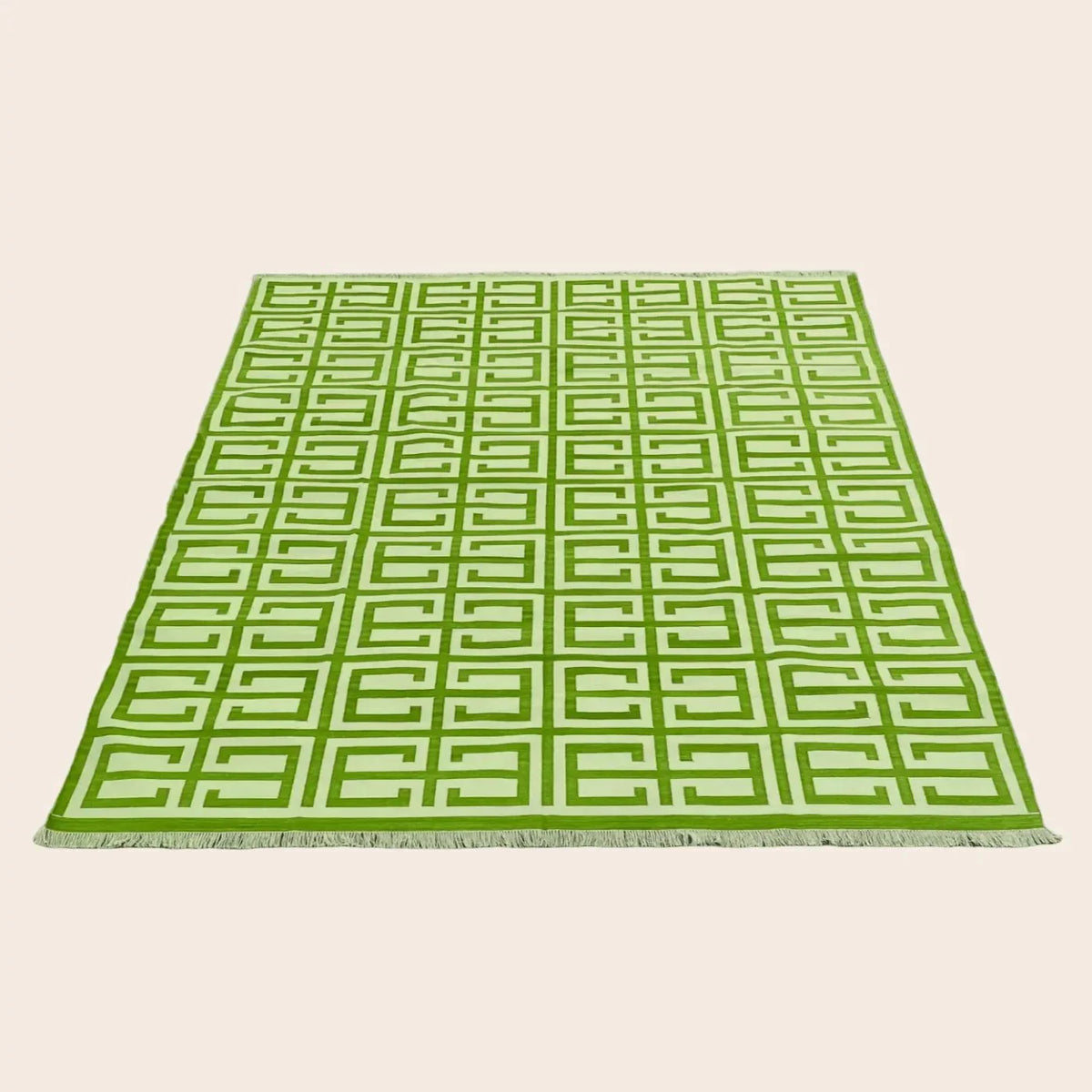 Handmade Chindian Dhurrie Cotton Reversible Rug - Green