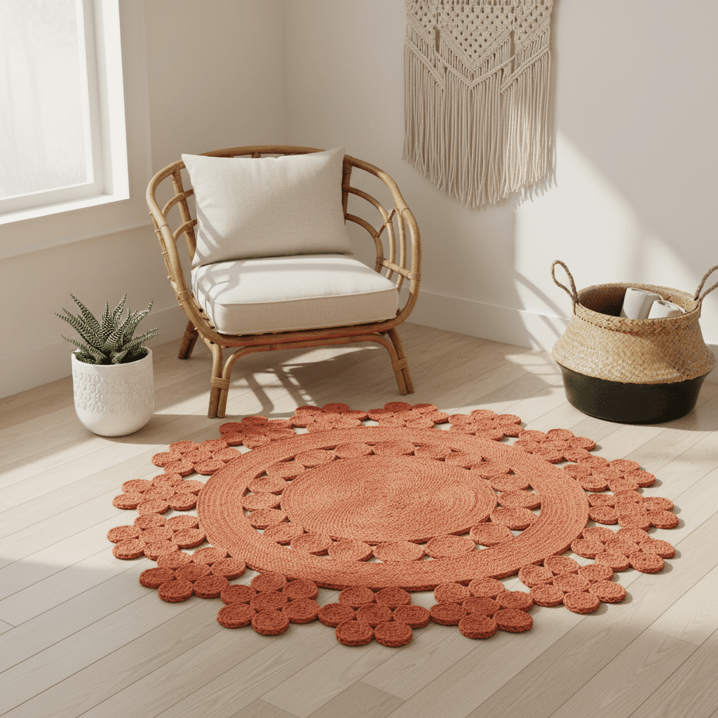 Handmade Desi Round Jute Rug - Orange