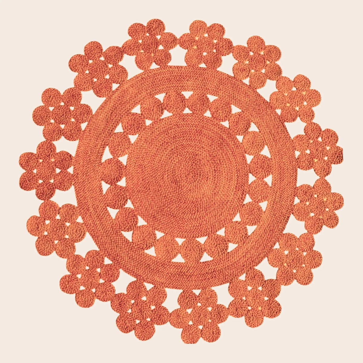 Handmade Desi Round Jute Rug - Orange