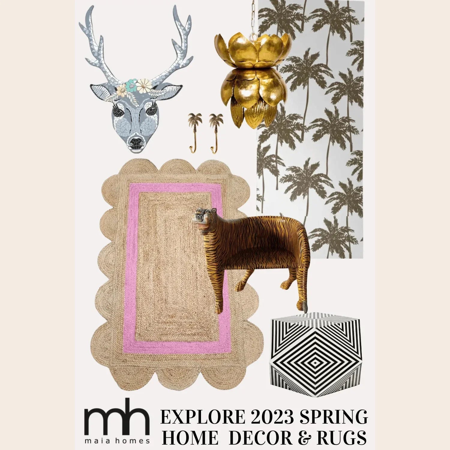 Handmade Large Pink Scalloped Border Jute Rug